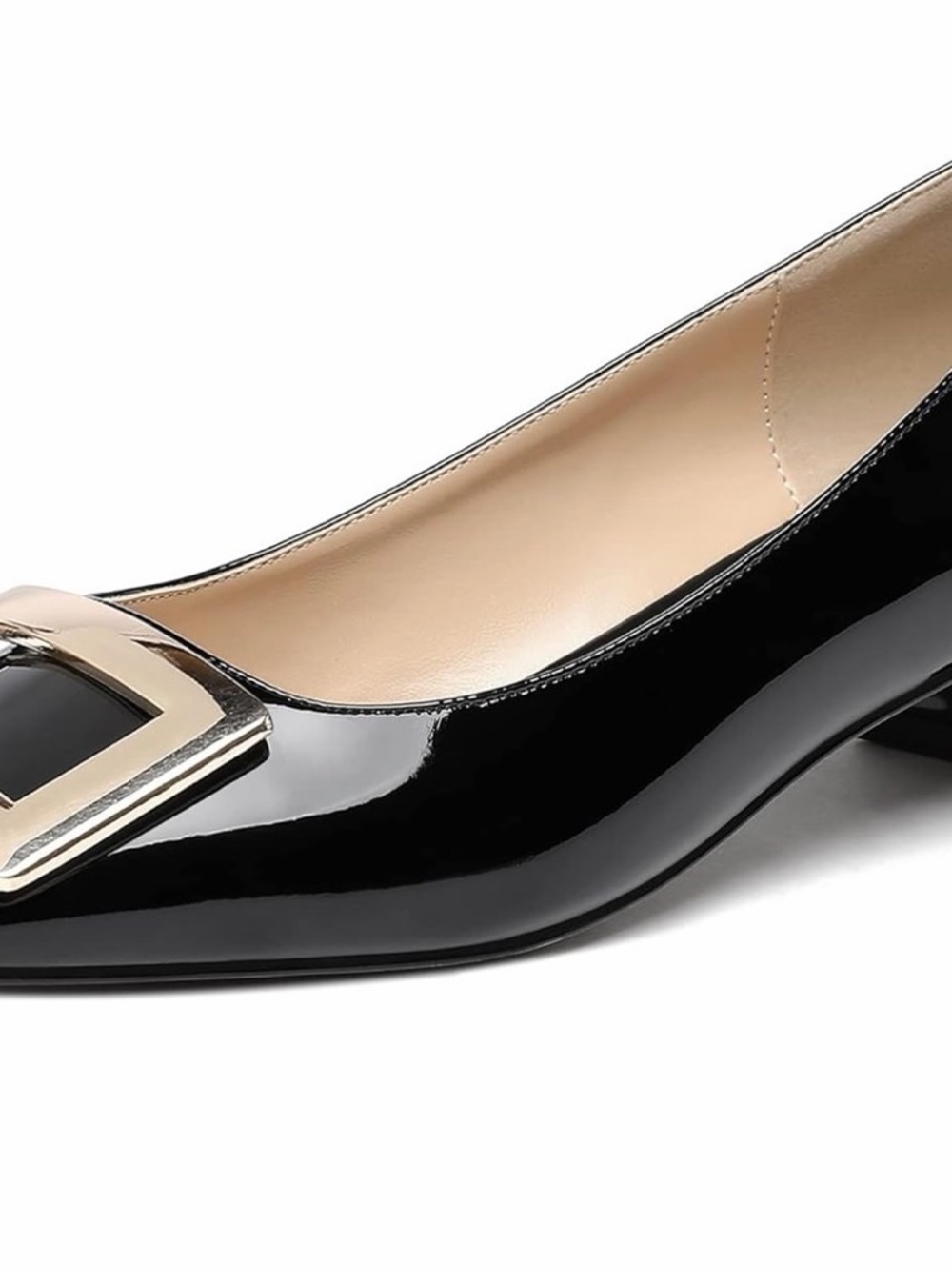 WAYDERNS Black Patent Square-Toe Flat with Silver Buckle size 12 - Picture 2 of 5